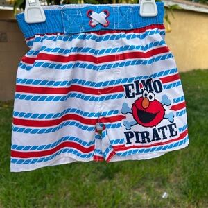 Sesame Street Elmo Pirate Swim Trunks - Blue, Red, and White